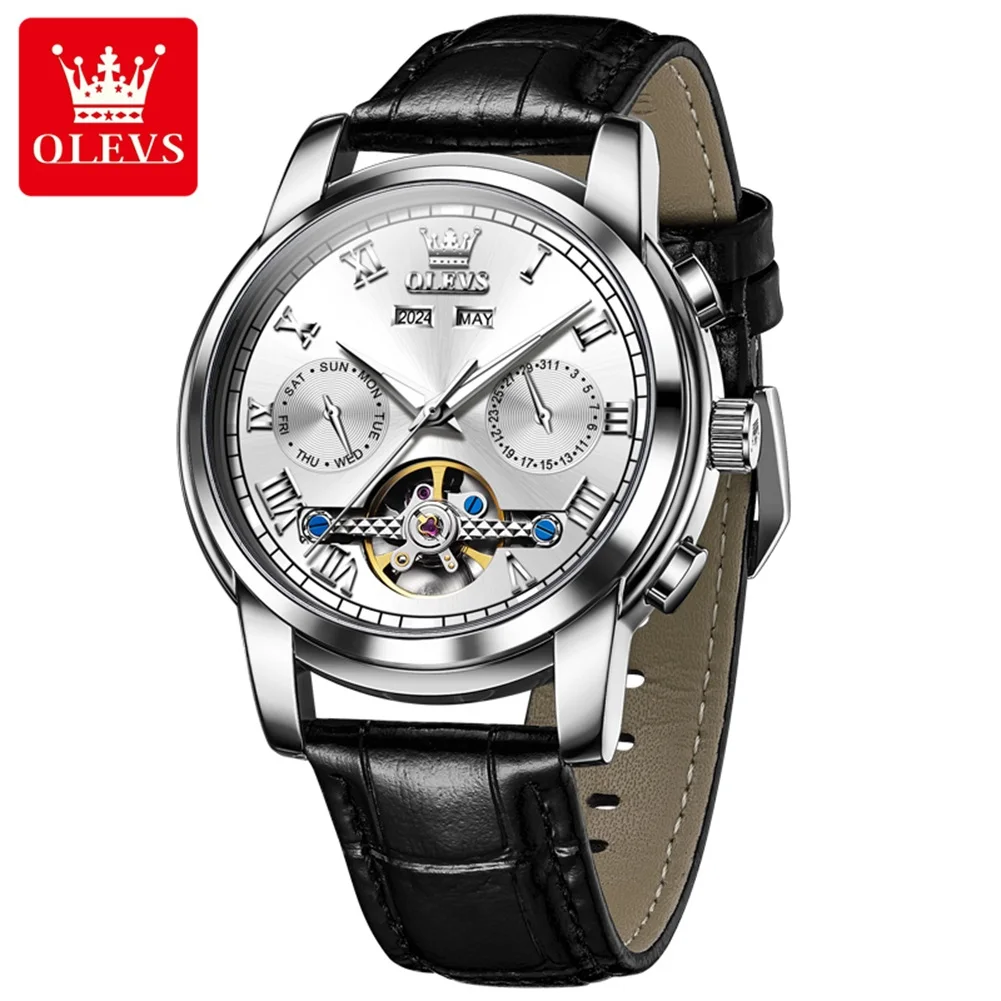 OLEVS 2024 New Automatic Men\'s Watches Fashion Skeleton Mechanical Wrist Watch for Men Luxury Multifunction Business Man Watch