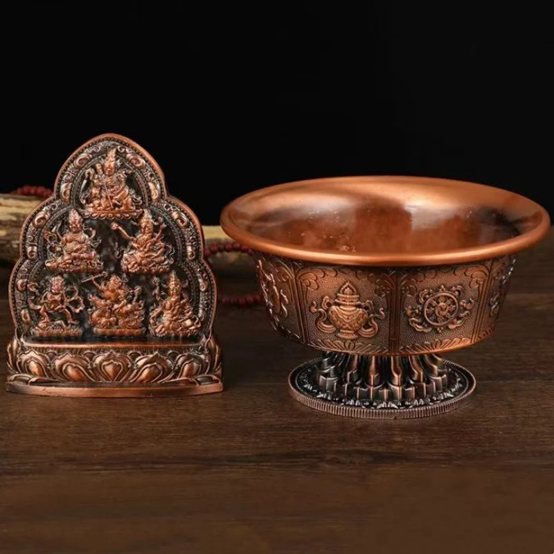 Buddhism Guardian God of Wealth Tray,Engraving Auspicious Tibetan Bronze Alloy Altars Buddha Bowl,Holy Water Plate,Buddhist Item