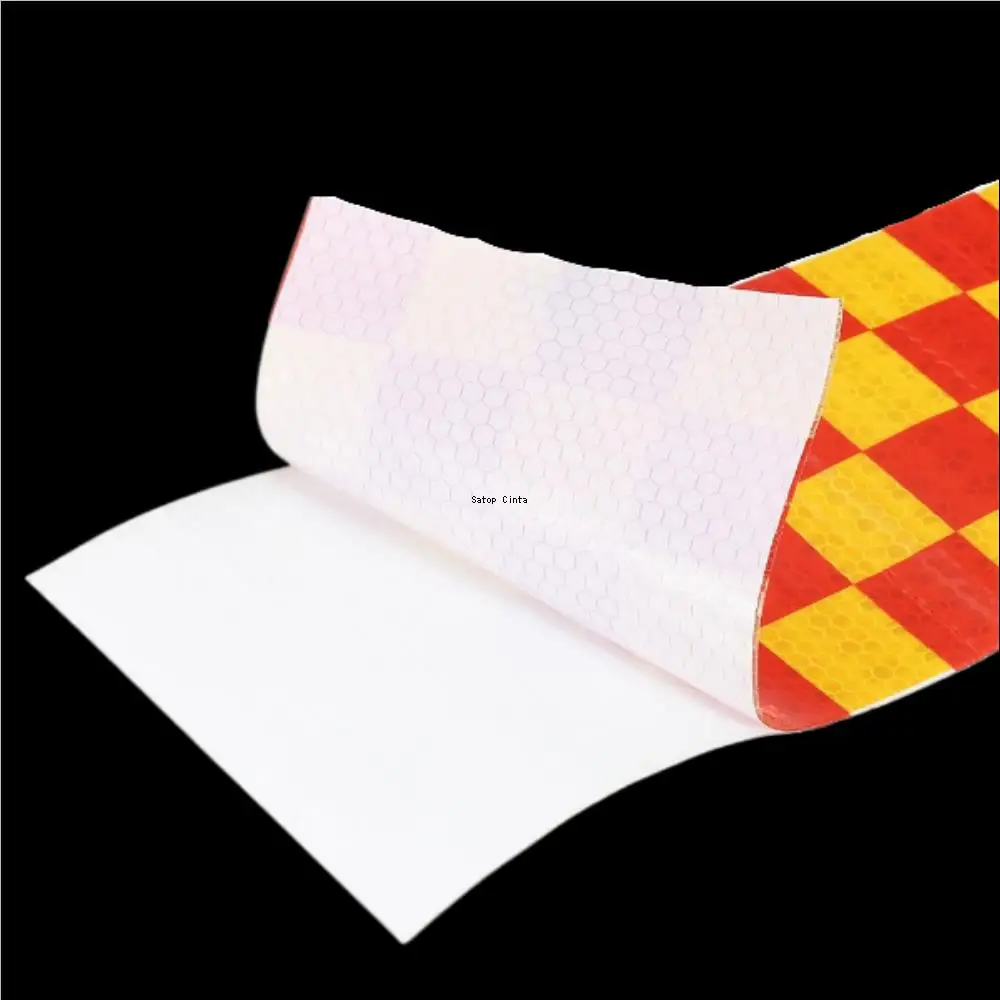 10cm*5m Waterproof Reflective Adhesive Tapes Self-Adhesive Yellow-Red High Visibility Safety Warning Grid Reflectors Car Sticker
