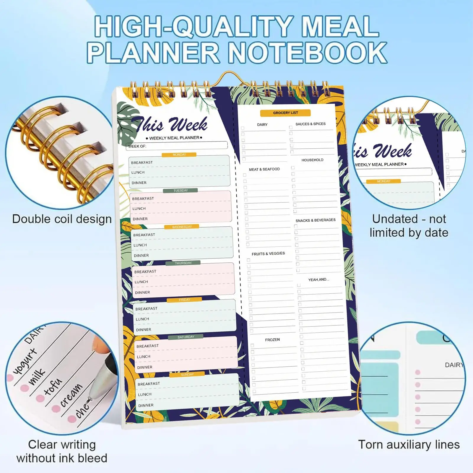 Планировщик еды для холодильника, 52 листа, еженедельный график, органайзер для еды, блокнот для кухни, настенный холодильник, домашний шоппинг, ужин