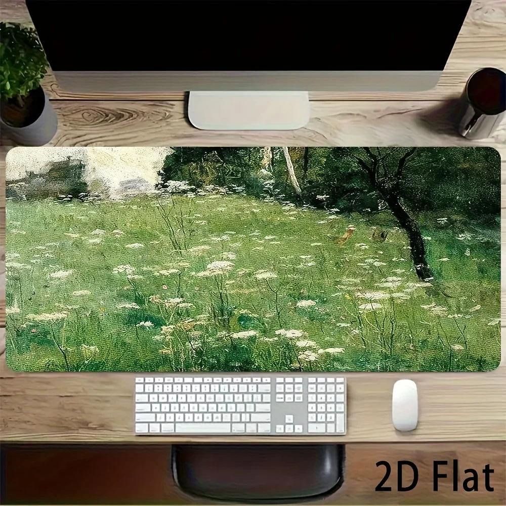 Classic Impressionist Meadow Landscape Large Mouse Pad, Waterproof Extended Desk Mat for Gaming, Fine Art Nature Keyboard Pad