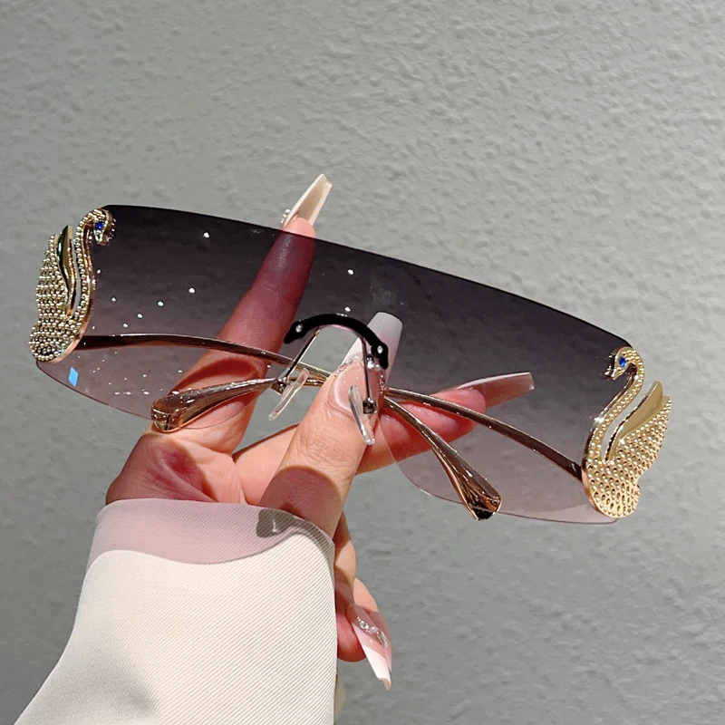 KAMMPT بدون شفة Y2k النظارات الشمسية النساء موضة قطعة واحدة التدرج ظلال 2025 جديد عصري فاخر العلامة التجارية تصميم ديكور نظارات شمسية #2
