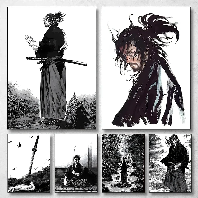 Vintage Japanese Anime Manga Miyamoto Musashi Vagabond Bushido Warrior Art Poster Canvas Painting Wall Prints Picture Home Decor