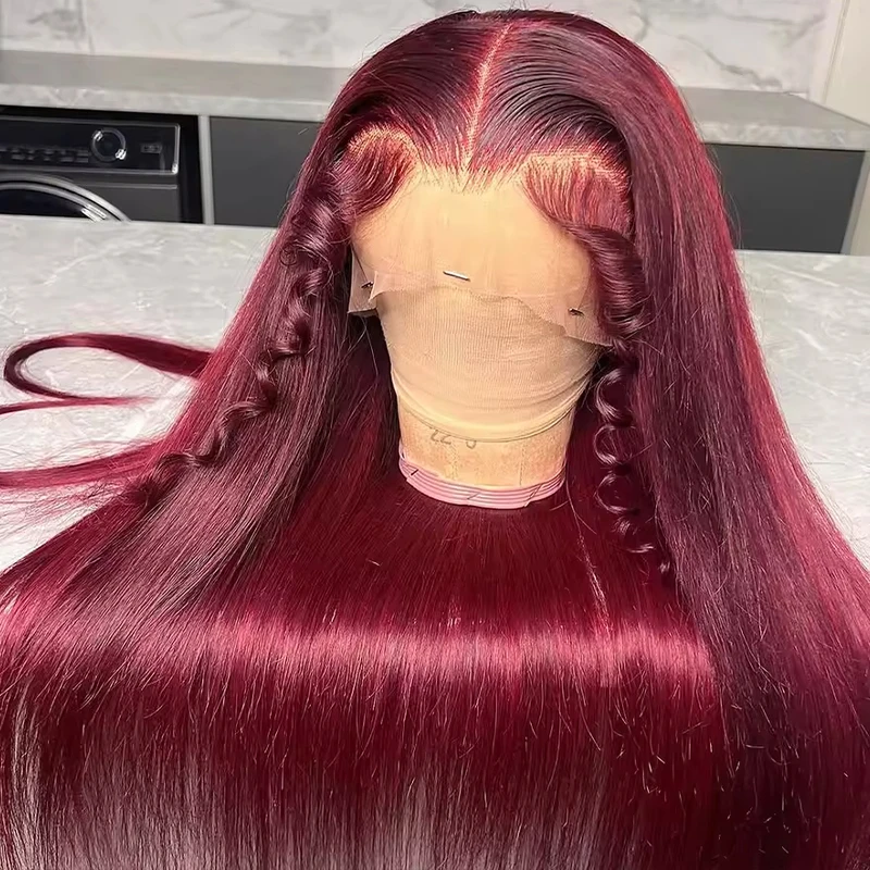 

250 Density Straight Human Hair Wig Burgundy 13x6 Hd Lace Frontal Wig Brazilian Colored Transparent Lace Front Wigs Human Hair