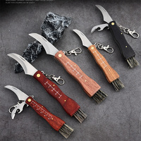 Multifunctional Folding Knife Brush Outdoor Mini Mushroom Knife Stainless Steel EDC Wooden Handle Sharp Camping Hunting Survival