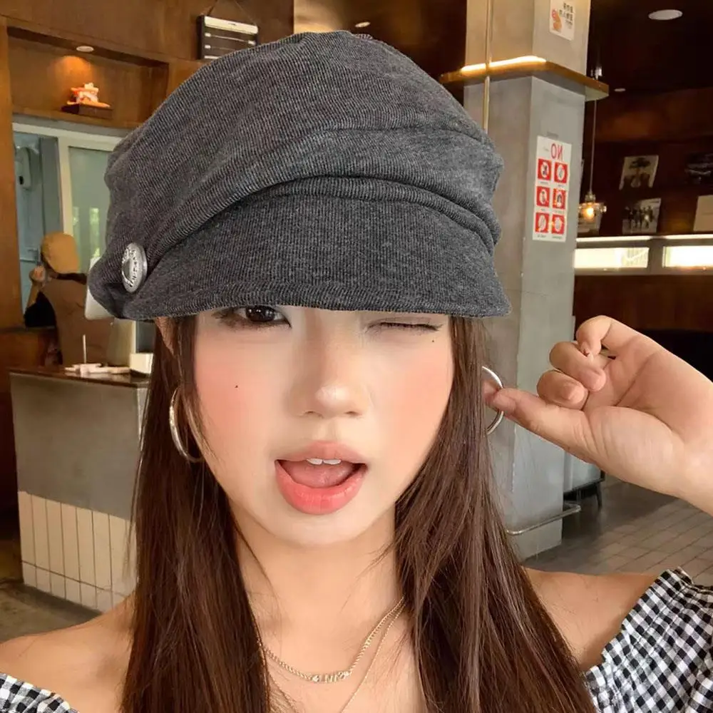 여성용 베레모 가을 겨울 일본 빈티지 뉴스보이 캡 플리츠 브리티시 페인터 캡 큰 머리 사이즈 팔각형 아티스트 모자