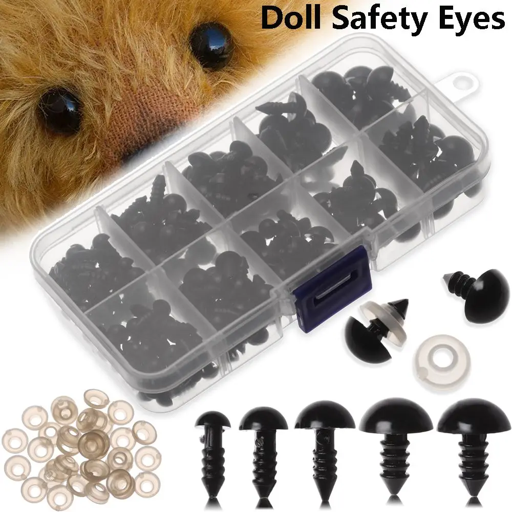 100/150PCS Plastic Animal Puppet Doll Safety Eyes With Storage Box DIY Accessories Black Craft Eyeball With Washers Toy Making