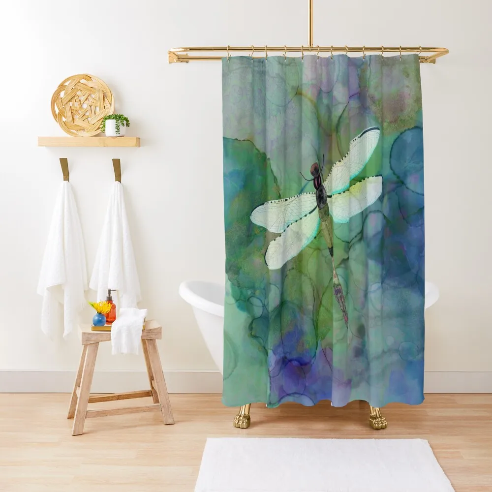 

Dragonfly watercolor marbling Shower Curtain Elegant Bathroom Waterproof Shower And Anti-Mold Funny Shower Curtain
