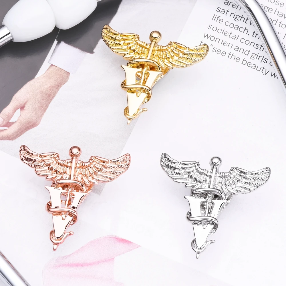 Hanreshe Medical Caduceus Brooch Pin Doctor Nurse Lapel Hat Bag Badge Brooches Medicine Psychology Surgery Jewelry Gifts