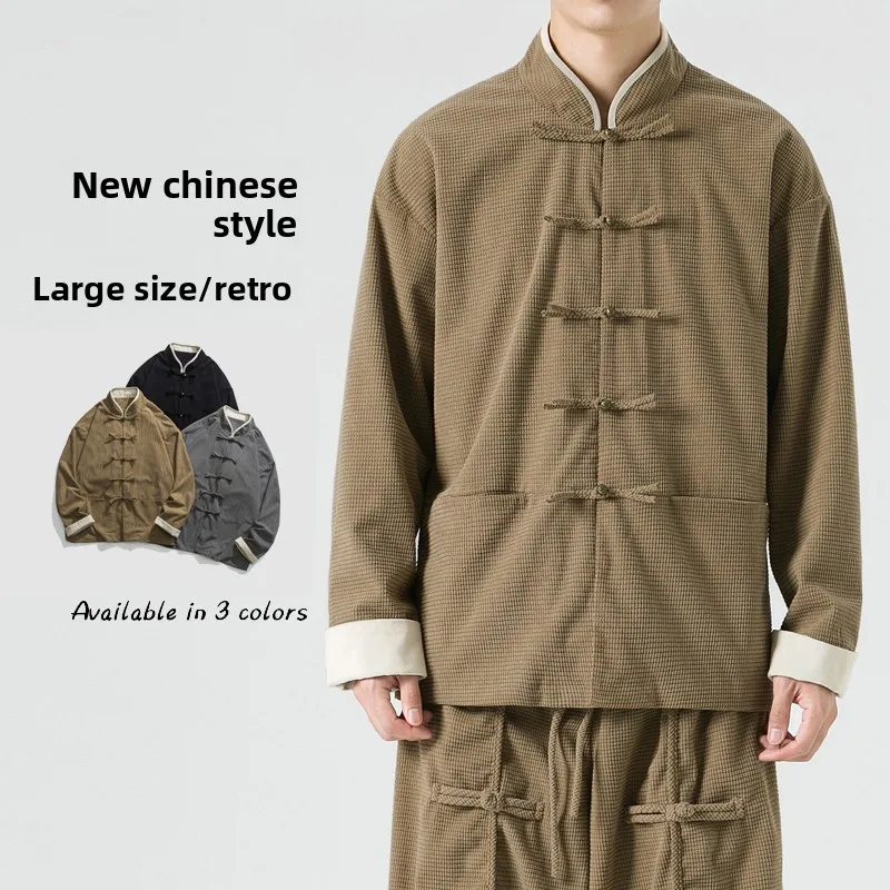 

Loose Men's Chinese Sle Jaet with Button up Top Young Trendy Outerwear Original Zhongan Coat Casual Windbreaker