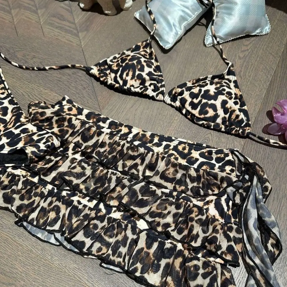 Fashion Leopard Print Women Swimsuit Push Up 3-Piece Set Bikini Set Padded Sexy Swimsuit Summer Resorts