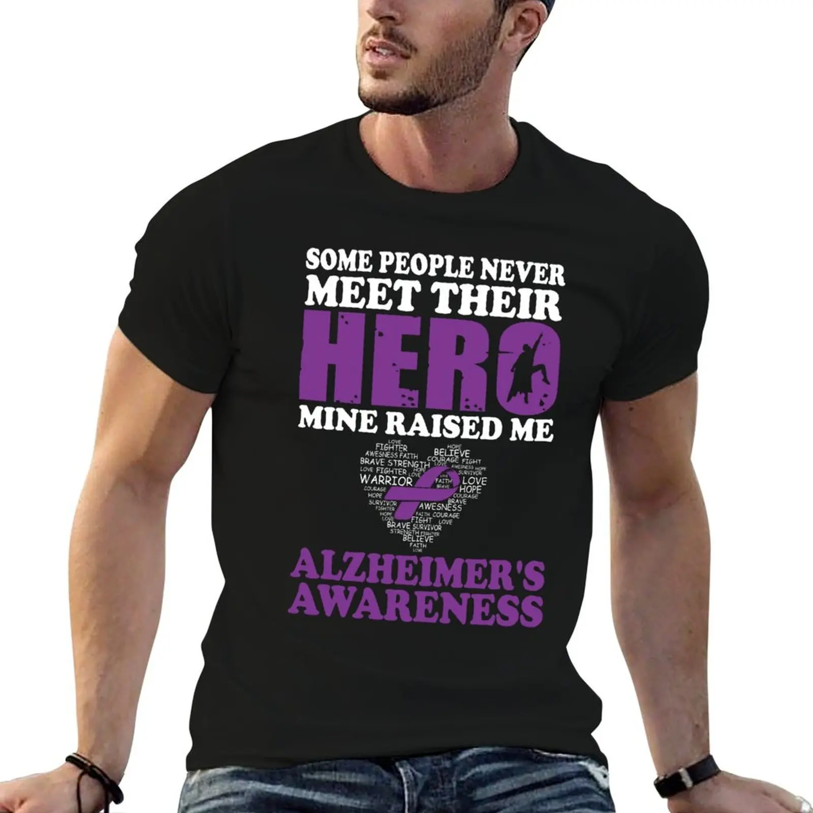 Alzheimers Awareness Hero Mine Raised Me Alzheimer's Awareness T-Shirt vintage graphic tee customs tees mens white t shirts