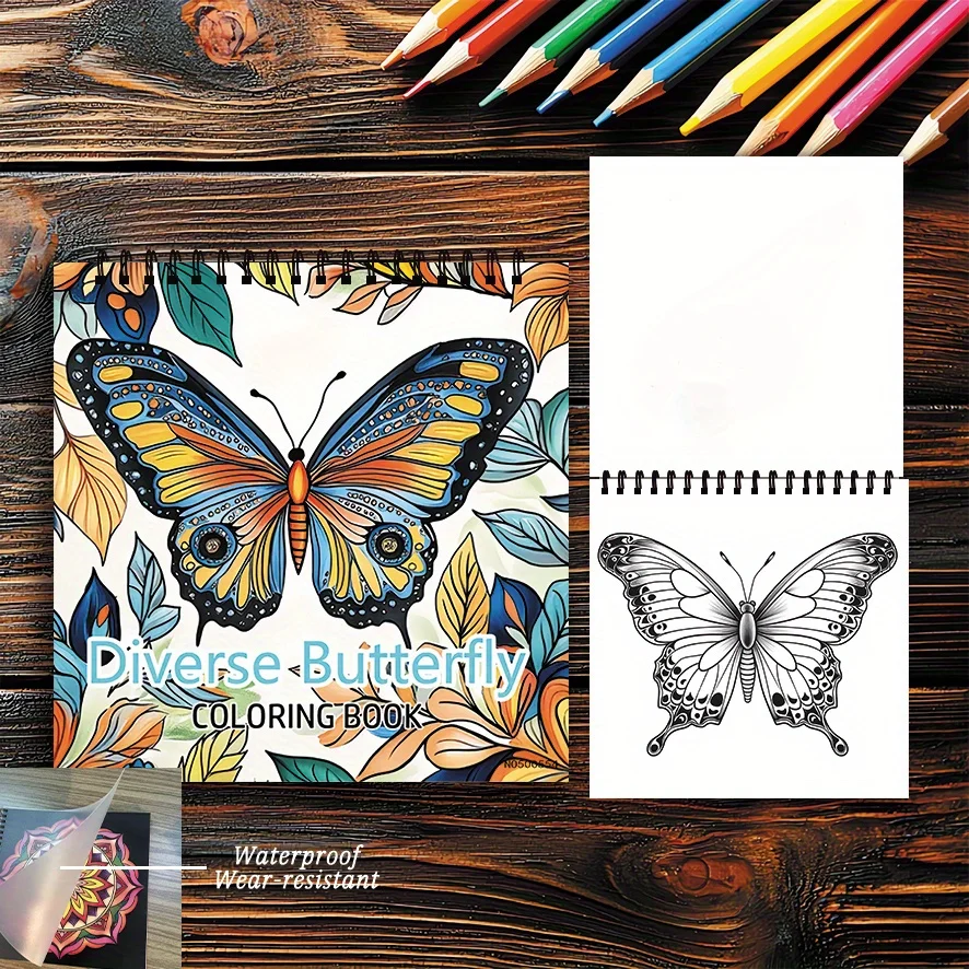 

Книга-раскраска с разнообразными бабочками для взрослых - 8,27×8,27 дюймов, 22 страницы. Изысканные узоры в виде бабочек. Изысканный подарок