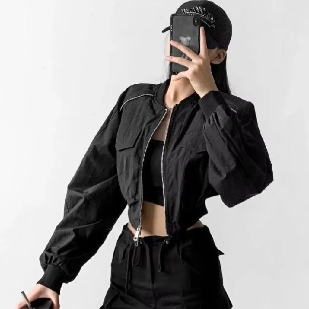 

Women's High Waist Slim Workwear Jacket Metal Zipper Short Fashion Top for Early Autumn