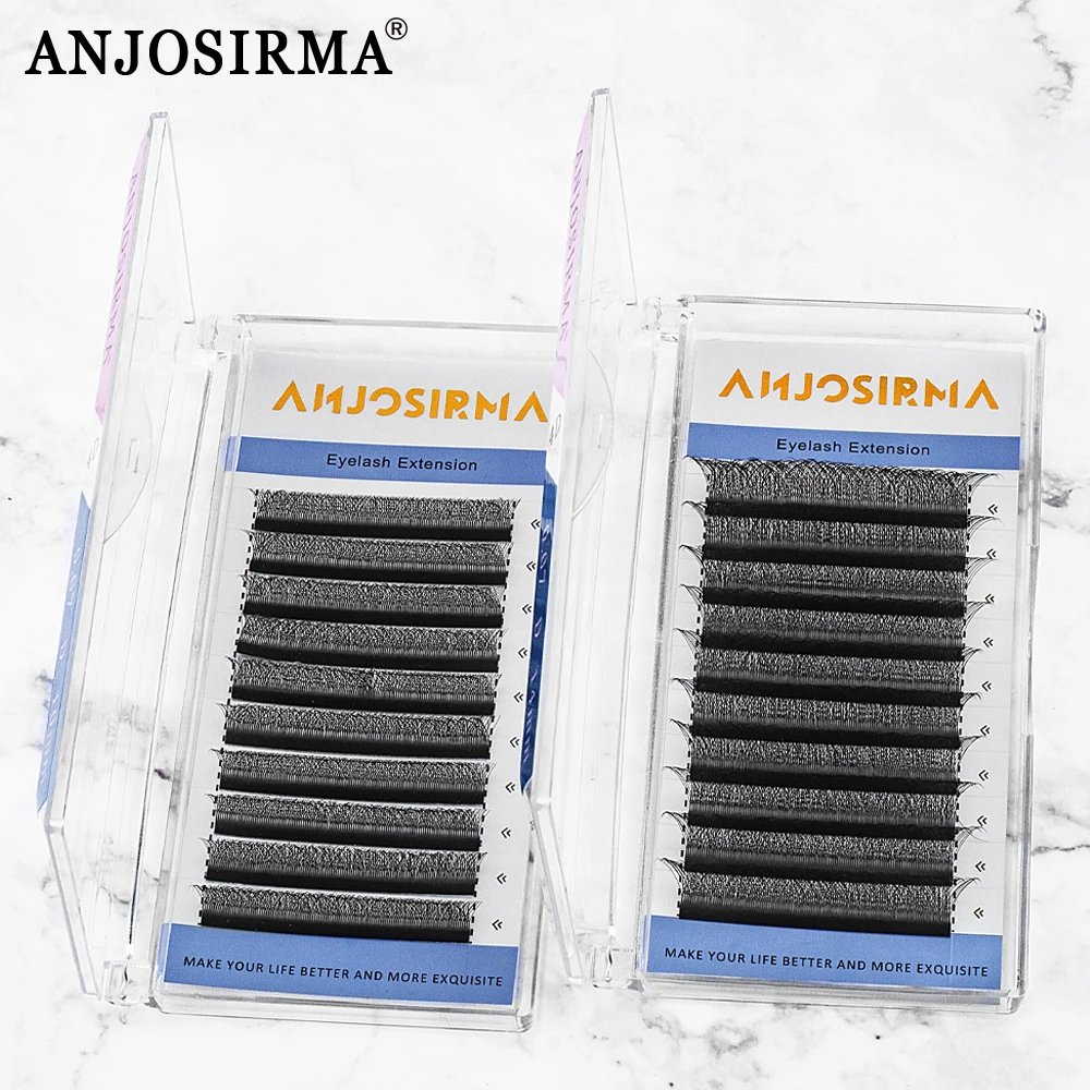 ANJOSIRMA 5 case/lot 0.07 c/d/dd mixed length eyelashes 4d w pre-made shape volume fan natural eyelashes soft lash extension