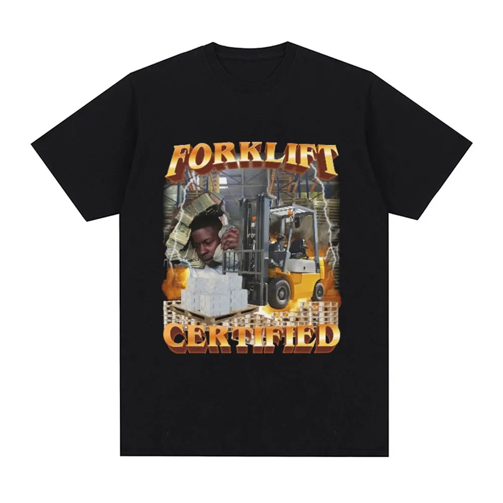 Funny Forklift Certified Operator Graphic T-Shirt Men's Vintage Fashion Short Sleeves T-shirts Cotton Casual Oversized T Shirts