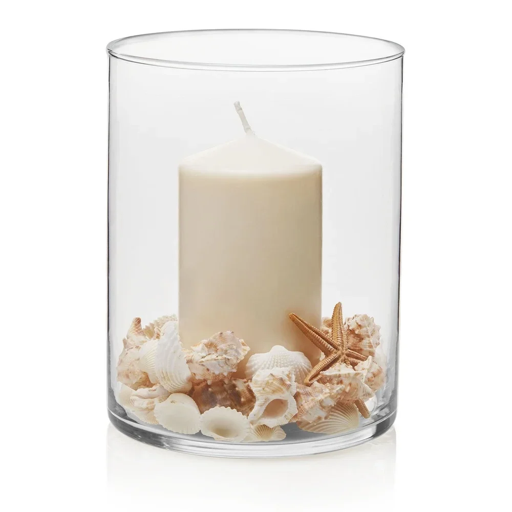 مزهرية أسطوانية زجاجية أنيقة مقاس 8 بوصات، قاعدة شفافة ومتينة، مثالية لتزيين ترتيبات الزهور