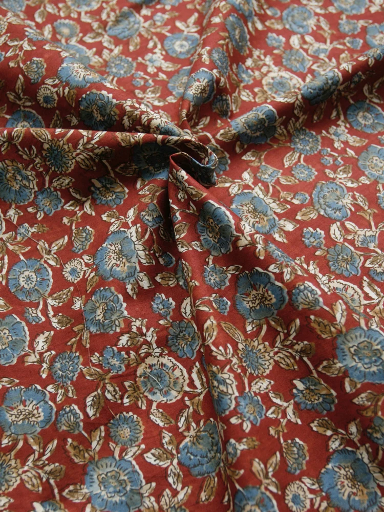 140x50cm Antiker dunkelblauer Blumen-Popeline-Baumwollstoff, rein für Festival-Damenbekleidung, Kleider, Hemden, handgemachtes Nähmaterial – Detail 5