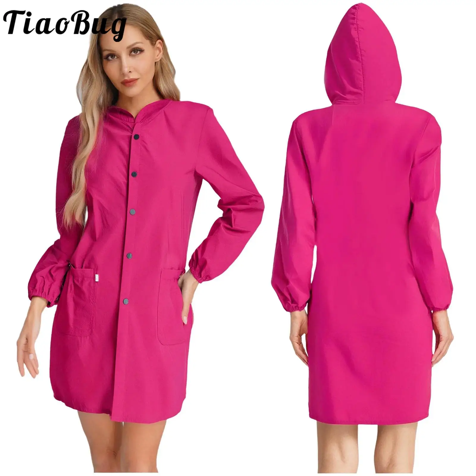 

Women's Outwear Oil-proof Waterproof Kitchen Cleaning Rain Coat Work-wear Solid Color Slim Fit Hooded Working Raincoats