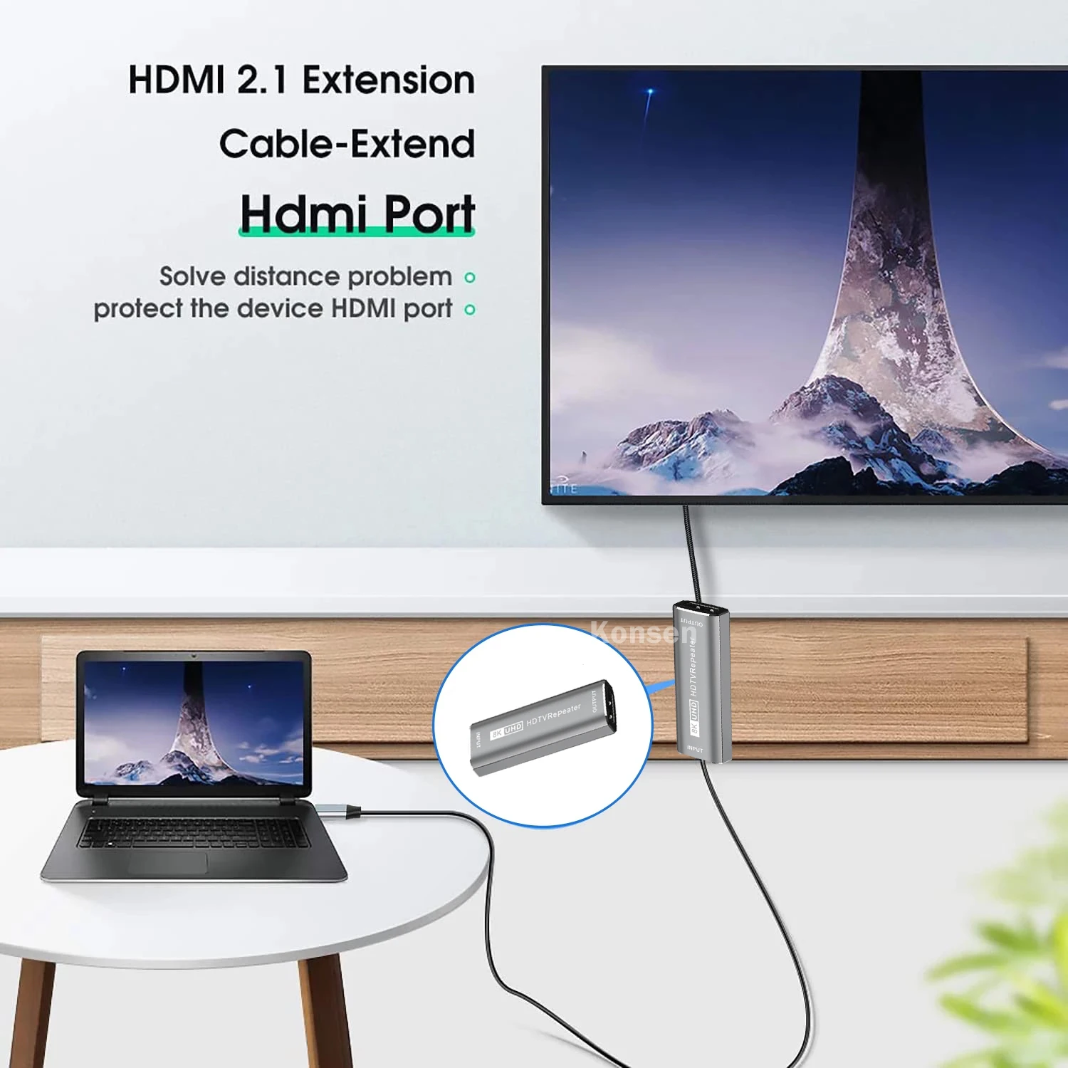 8K wzmacniacz HDMI sygnału wzmacniacz 30M HDMI żeński do żeńskiego Extender Adapter 4K 60Hz HDMI 2.1 przedłużenie kabla złącze