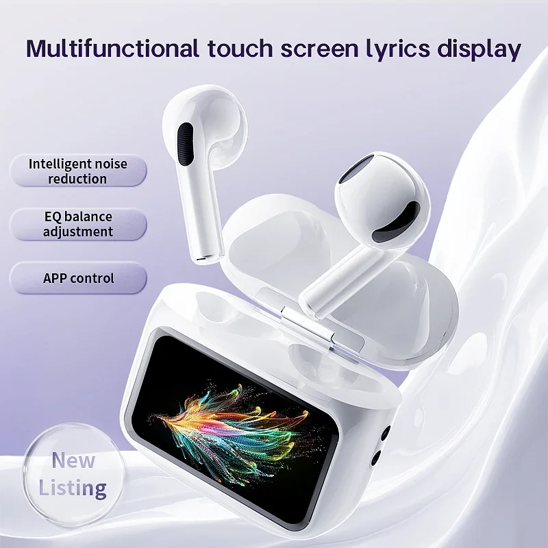 2024 new color screen ANC ENC noise reduction ultra long standby wireless 5.4 chip wireless earbuds with LED digital display