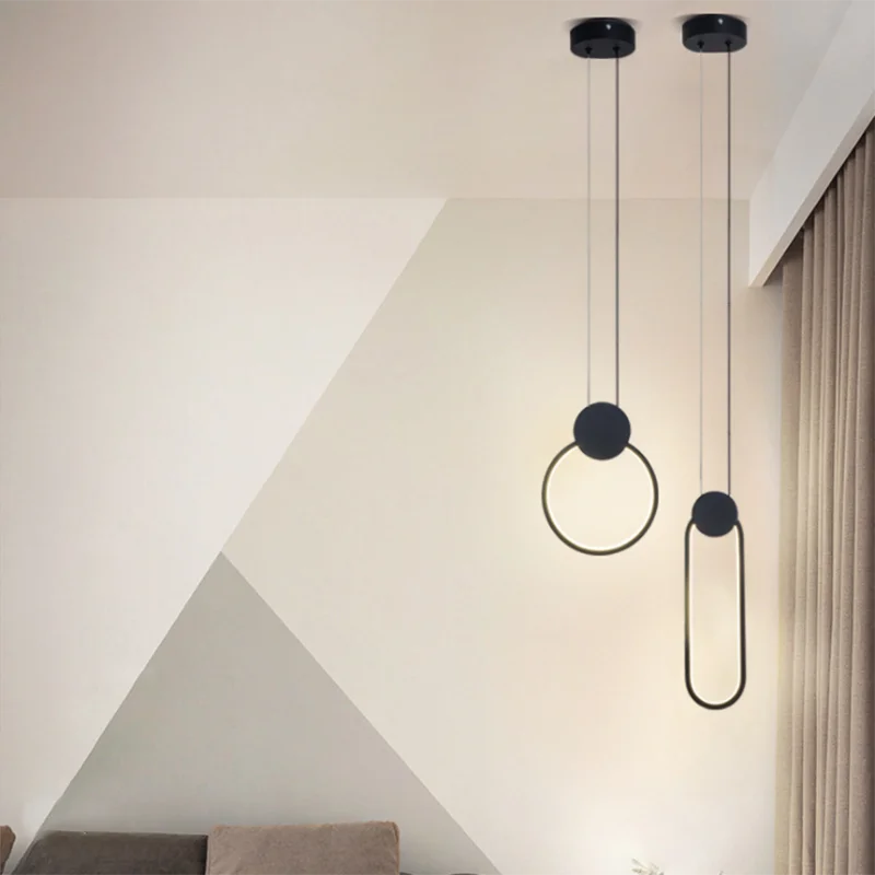 

Modern Nordic circle lamp bar restaurant single head light luxury home decoration bedroom simple bedside chandelier creative