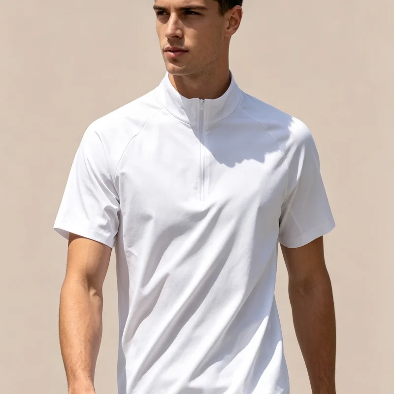 Half cardigan quick drying T-shirt men's breathable stand up collar short sleeved summer zipper sports fitness cool sports top