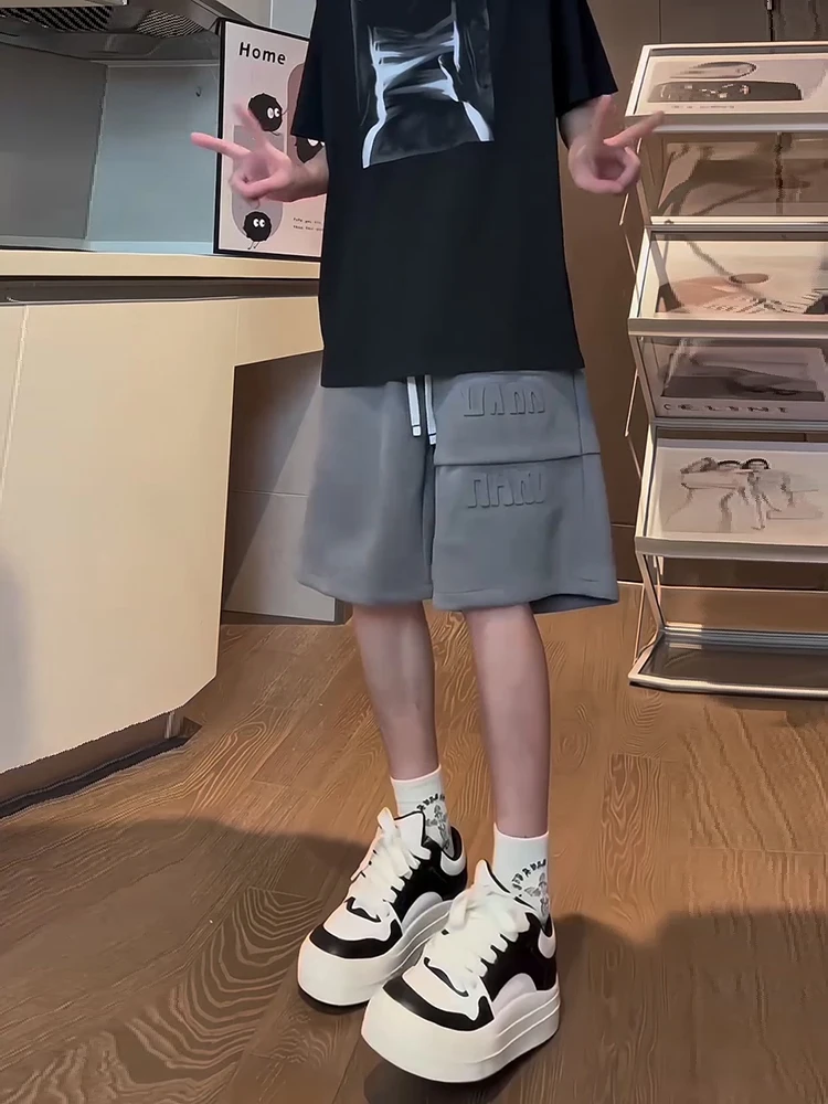 

Мужские замшевые шорты-брюки 5/6 длины, летние, спортивные, для баскетбола, свободные, выше колена, повседневные, модные, трендовые, брендовые, молодежные, активные