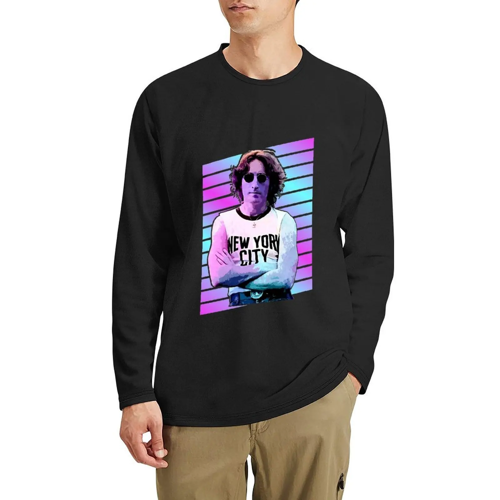 

John music Lennon Portrait Colorful Long T-Shirt tops aesthetic clothes kawaii clothes man clothes men clothing
