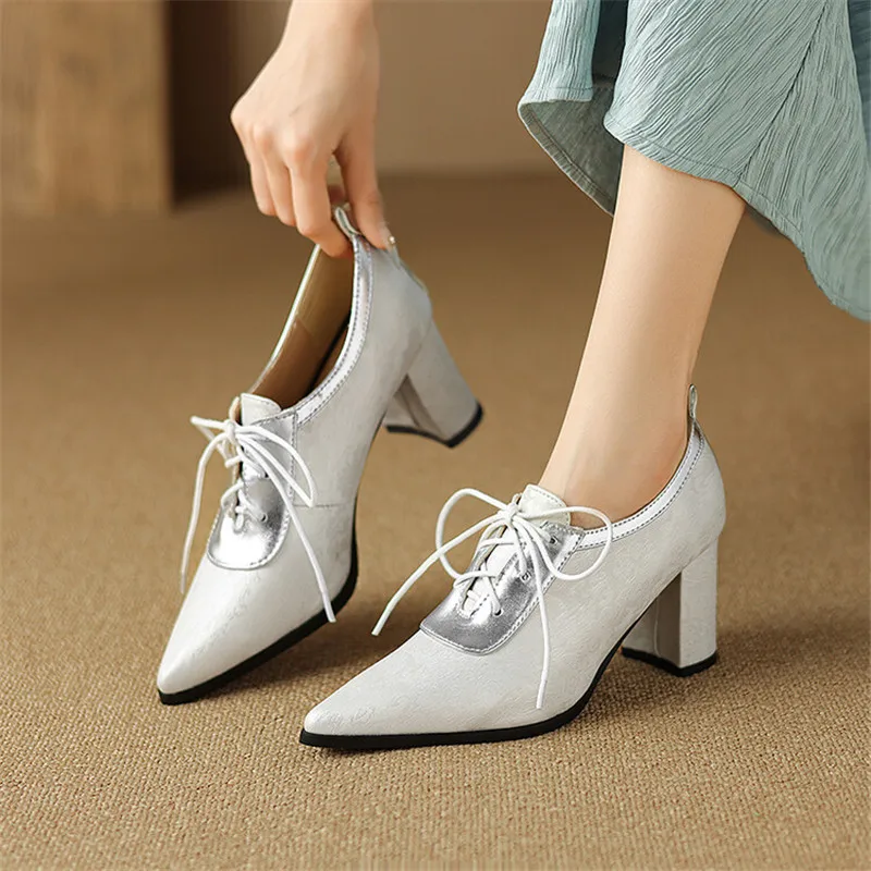 

New Spring/autumn Women Shoes Pointed Toe Lace Up High Heels Shoes for Women Fashion Mixed Color Women Pumps Ladies Shoes