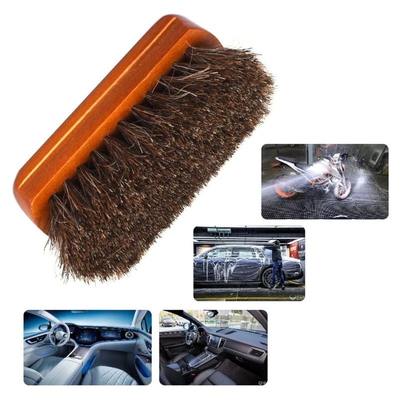 Upgraded Horsehair Bristle Brush Small & Hand Brush Wood Handle Horsehair Brush Effective for Car Interior Furniture Apparel Bag