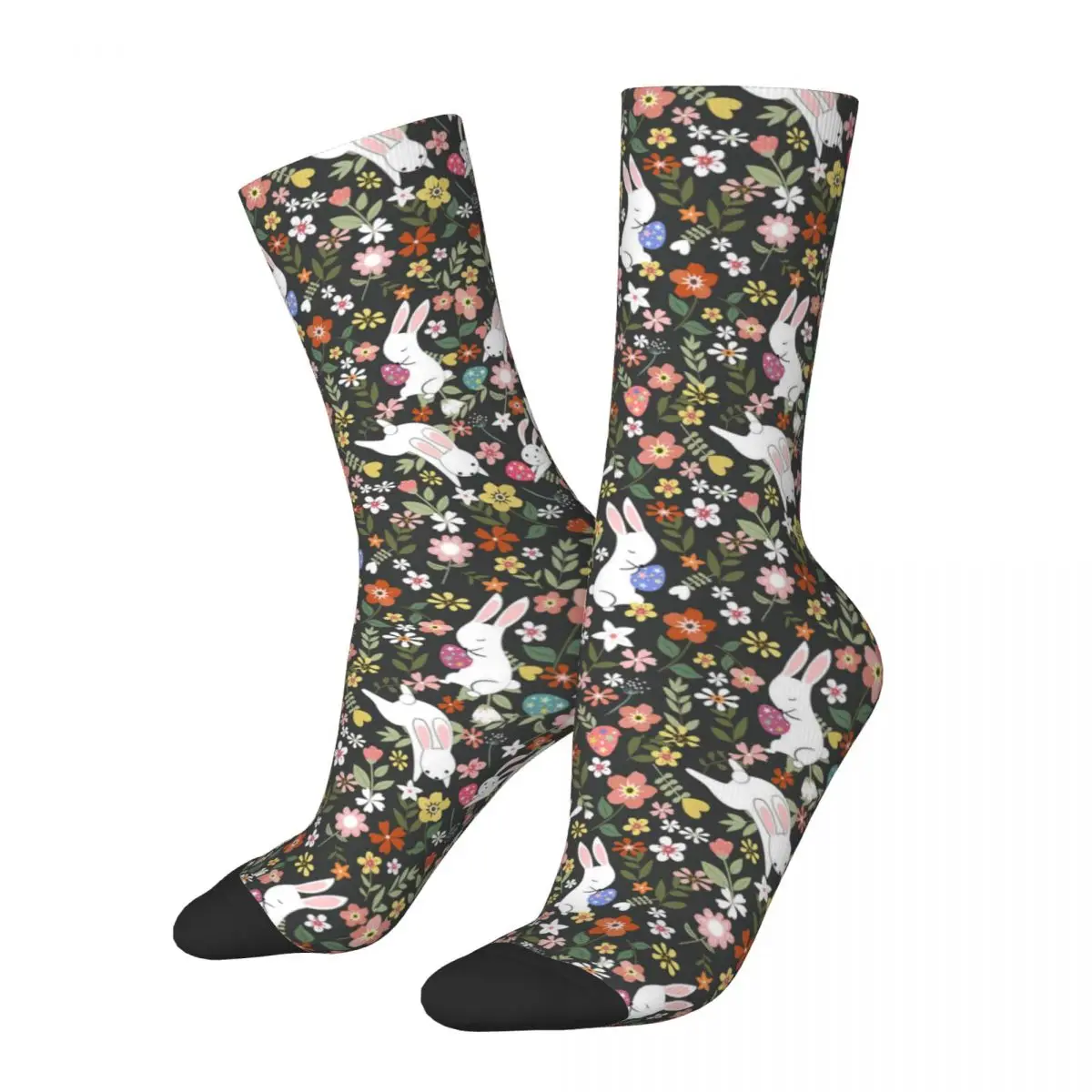 Easter Day Floral Socks Rabbit Print Modern Stockings Women Men Warm Soft Running Socks Spring Pattern Anti Slip Socks