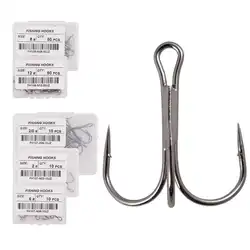 10pcs / Box 10# - 3/0# Fishing Hook High Carbon Steel Treble Fishhook Overturned Hooks Fishing Tackle Round Bend Treble For Bass