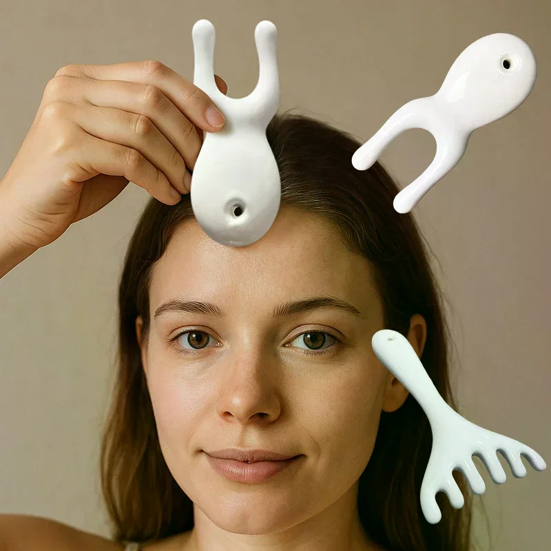 

Керамический ручной массажный инструмент для кожи головы, носа, Гуа Ша, массажер для релаксации и красоты, массажная расческа Meridian, расческа для головы с шестью зубьями