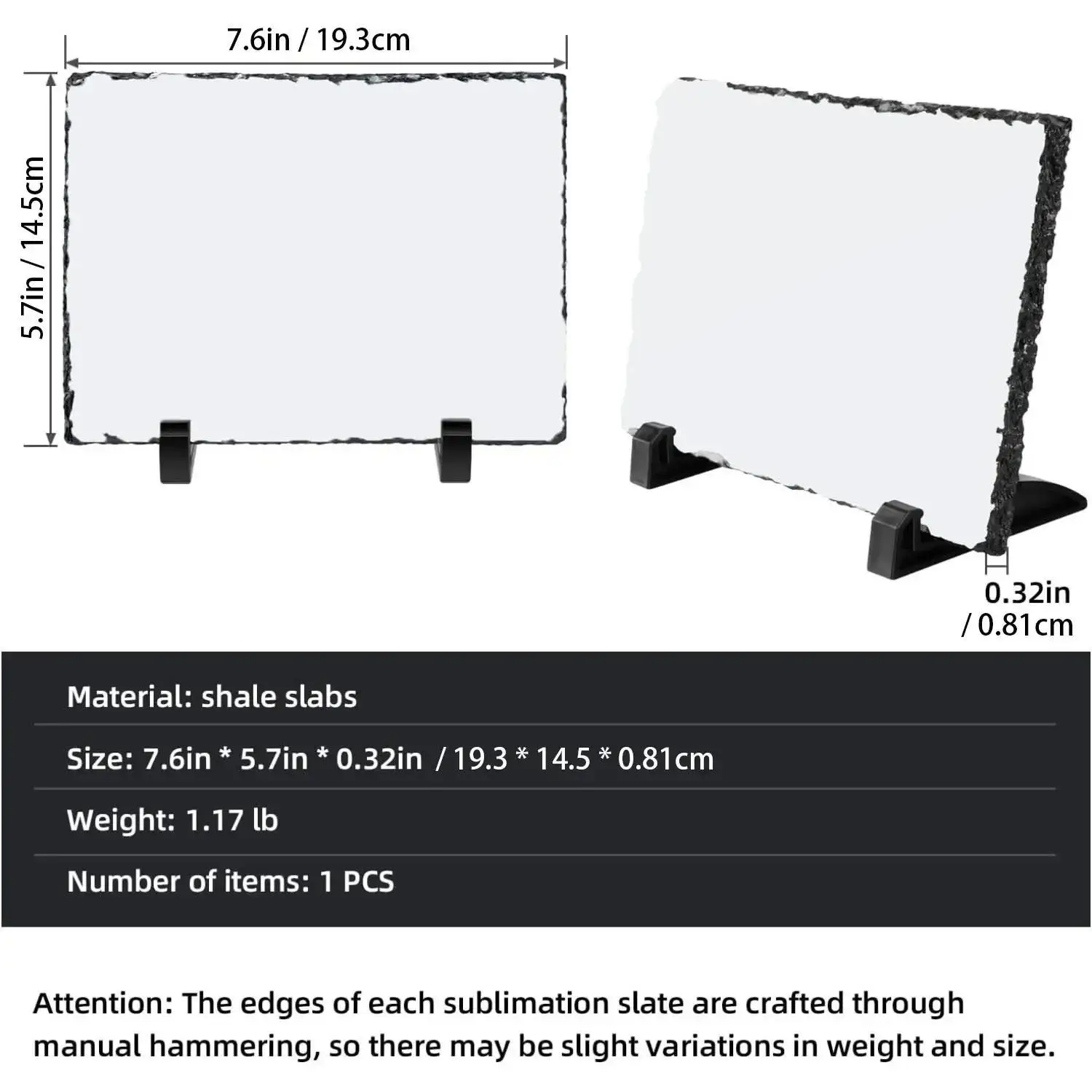 1pc Sublimation Slate Blank – Personalized Rectangular Heat Press Display with Stand, Heat Tape & Stone Plate