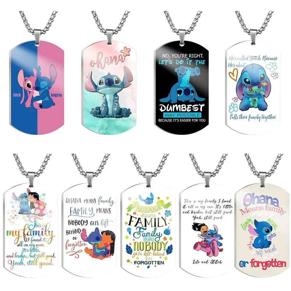 Disney Anime Lilo and Stitch Necklace Kawaii Stitch Dog Tag Pendant Chain Necklace Charms Jewelry Collares Party DIY Decorations