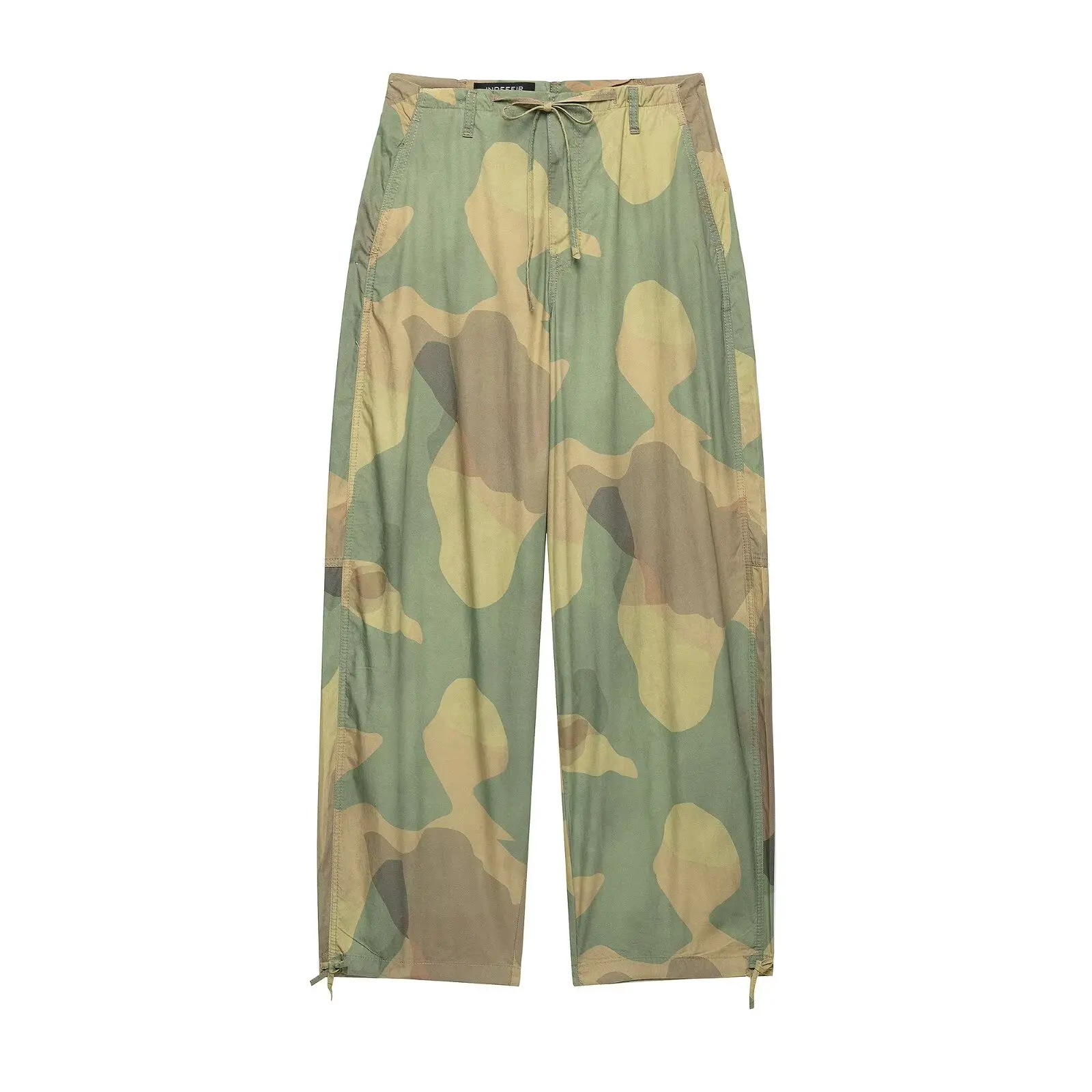 Womens Vintage Camo Wide Leg Cargo Pants Adjustable Drawstring Hem High Waist Loose Trousers Casual Y2K Streetwear Outfits