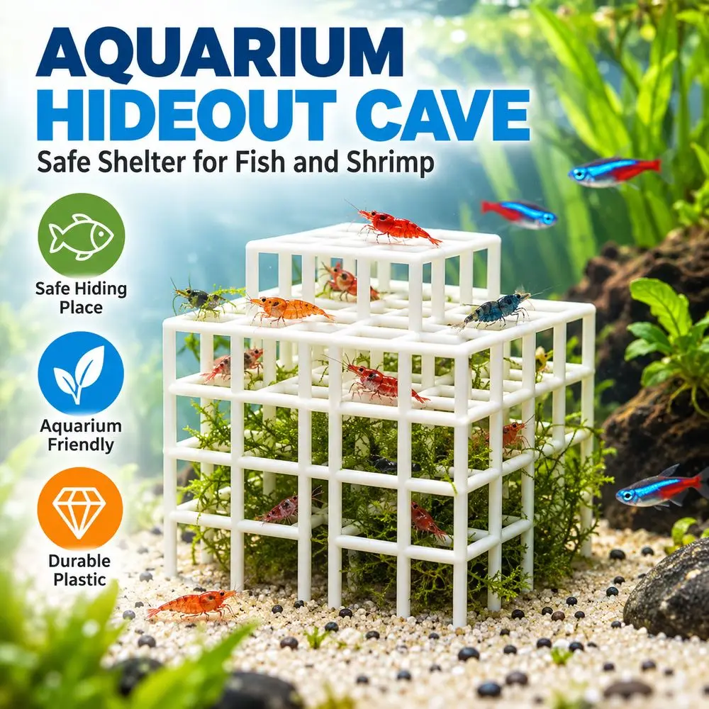 3D Printed Aquarium Cave Ornament Hollowed-out Design Grid Multi-level Fish Tank Hideout Natural Look Multi-level Structure
