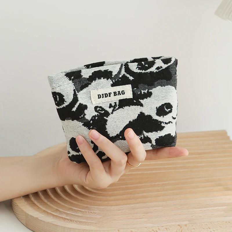 Panda Cosmetic Bag, Women's Canvas, Small Cosmetics Storage Bag, Portable Travel Amenity Bag, Commuter Liner Bag, Coin Purse