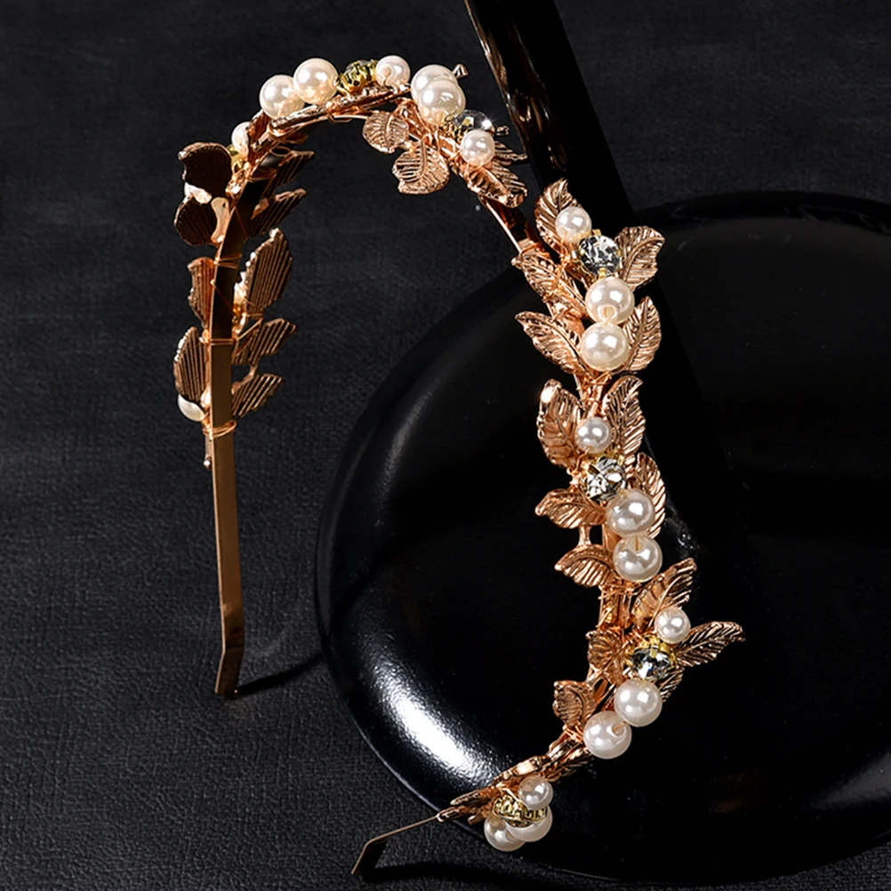 

2pcs Wedding Hair Vine Baroque Design Durable Rustproof Material Lightweight Elegant Leaf Pearl Crystal Headband Crown Bridal