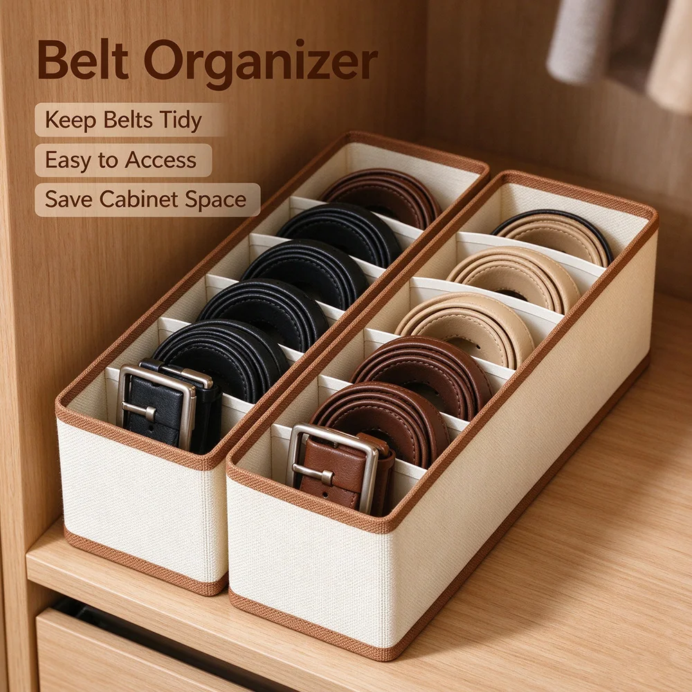 Belt Organizer Storage No Installation Required Compartments Closet Drawer Organizer For Underwear Ties Scarves Accessories