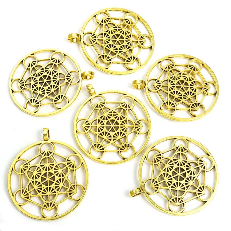 2pcs Vintage Large Archangel Metatron Cube Charms Sacred Geometry Flower of Life Alloy Pendants For DIY Necklace Keychain Amulet