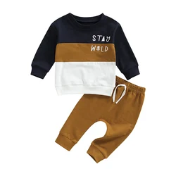 Infant Baby Boys Fall Clothes Outfits Casual Tracksuits Long Sleeve O Neck Patchwork Sweatshirts Drawstring Pants Boy Sets 0-24M