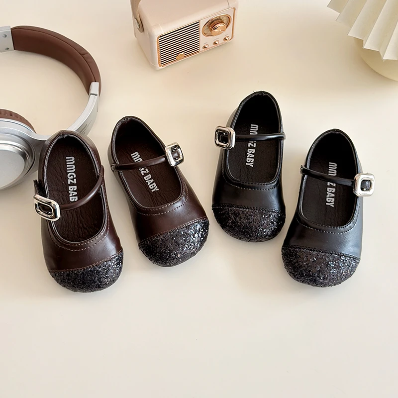 

Girls' Leather Shoes 2025 Spring/Autumn New Shallow Mouth Fashionable Kid's Princess Shoes Soft Sole Non-slip Children's Shoes