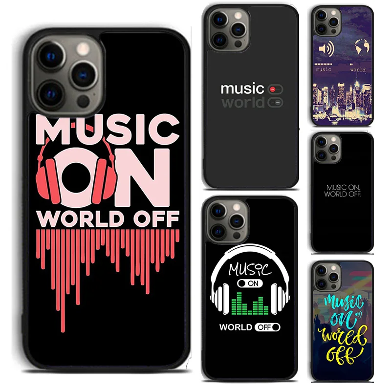 Music On World Off phone Case Cover For iPhone 16 15 14 Plus X XR XS apple 16 11 12 13 mini Pro Max coque