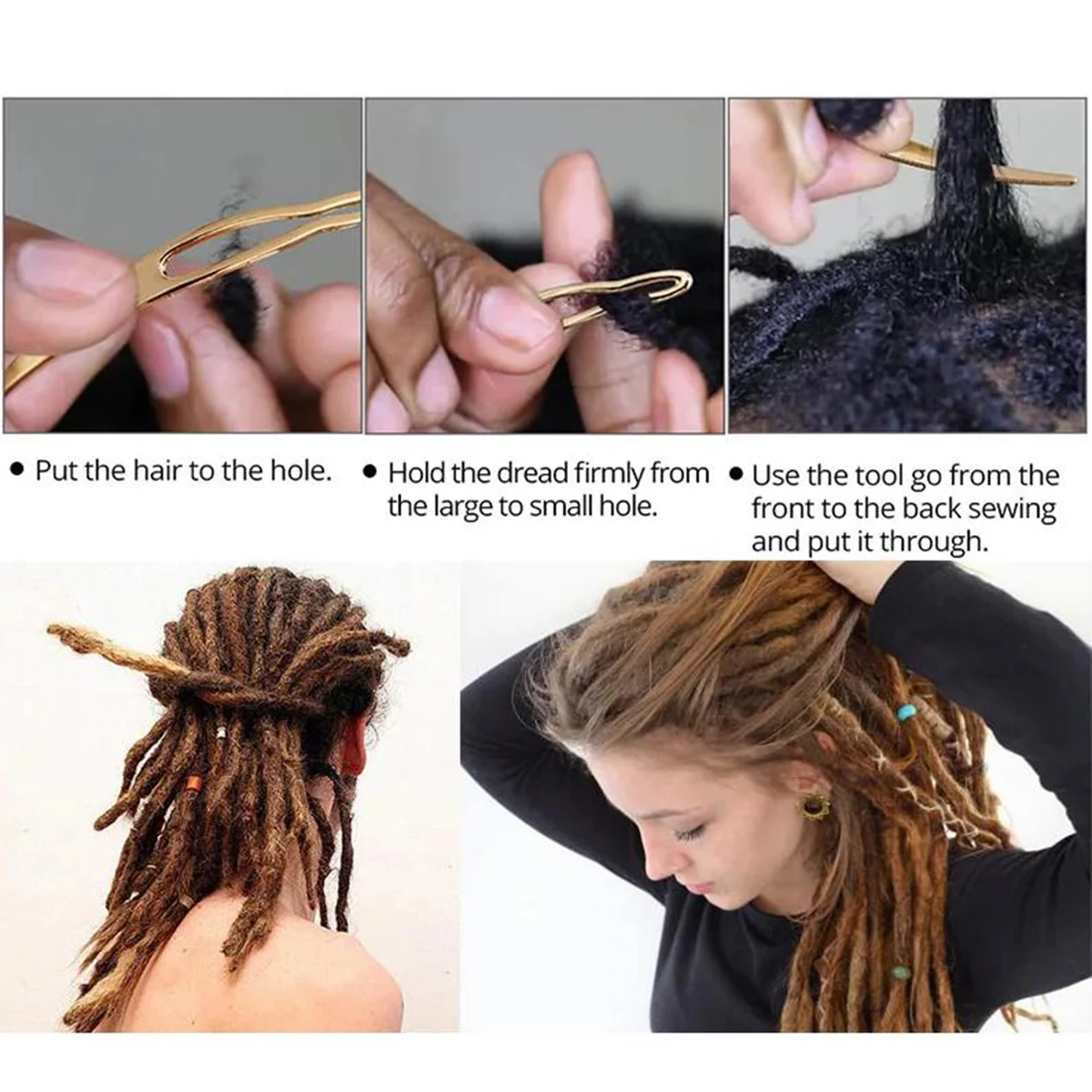 Gancho de ganchillo con aguja curva para rastas, herramienta para rastas de acero inoxidable, rastas artesanales, extensiones de cabello, aguja para el cabello