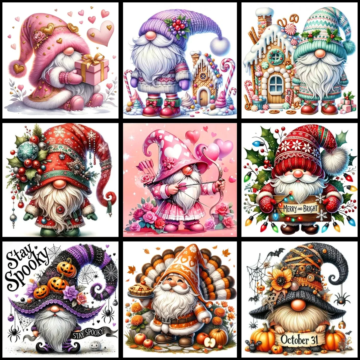 

Diamonds Pictures Gem Art for Adults , Cupid Gnome , Valentine Day Halloween Thanksgiving Christmas Wall Art , Holiday Decor