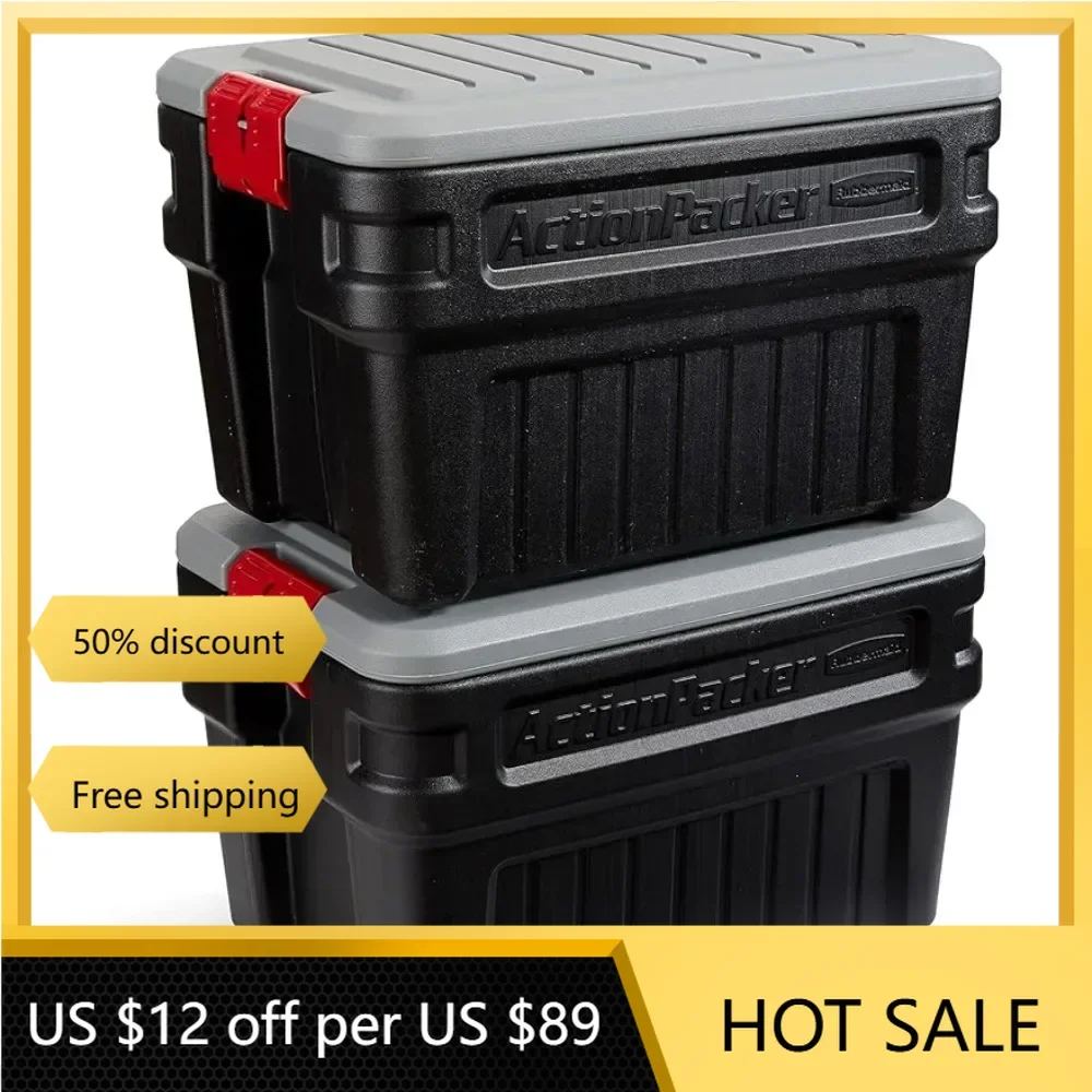 

Outdoor Storage Box 24 Gal Lockable Storage Box Pack of 2 Industrial Grey and Black Freight Free Organizer