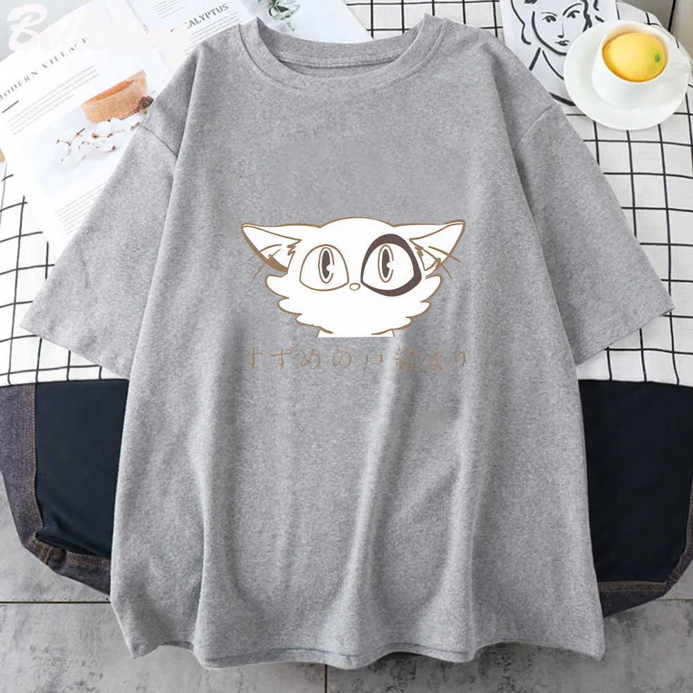 Harajuku Kawaii Cartoon Cat Printing Women T Shirts Summer Streetwear Casual Loose Oversize O-neck Short Sleeve Tops Tees Unisex