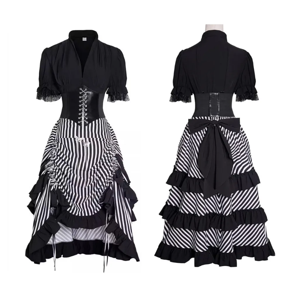 

Medieval Retro Gothic Pirate Cosplay Costume Steam Punk Dress for Women Adult Halloween Carnival Party Performance Suit Roleplay